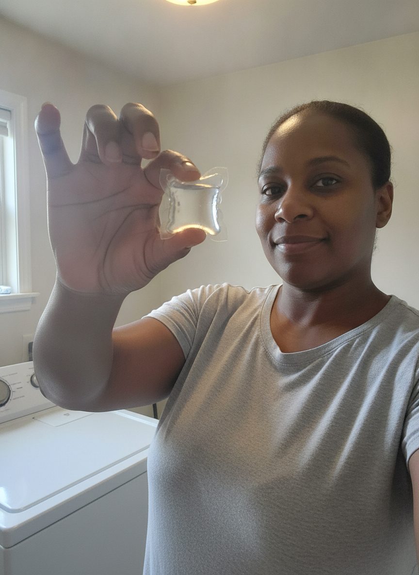 One Clean Pod held up between finger and thumb
